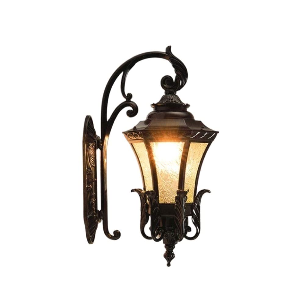 VDOQTLJT Outdoor Retro Glass Lantern Wall Light Waterproof Courtyard Garden Lighting Fixtures Yard Gateway Door Lamp Die-cast Aluminum E27 Villa Patio Porch Sconce(Nero)