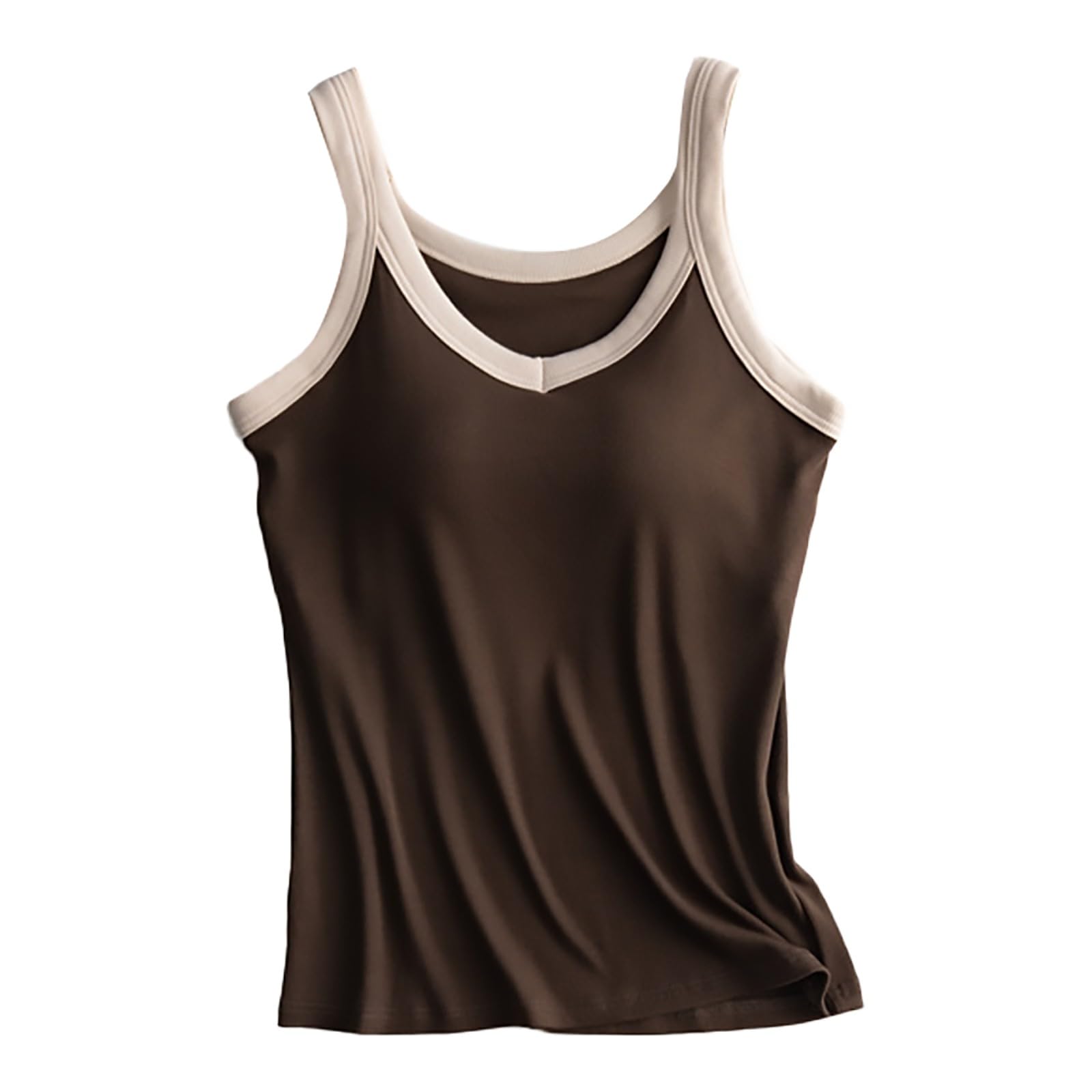Camiseta de tirantes para mujer con sujetador integrado de algodón, cuello en V, tirantes anchos, negro