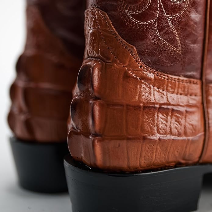 Men’s Genuine Leather Exotic Caiman Alligator Skin Print J-Toe Cowboy Western Boots - Shedron