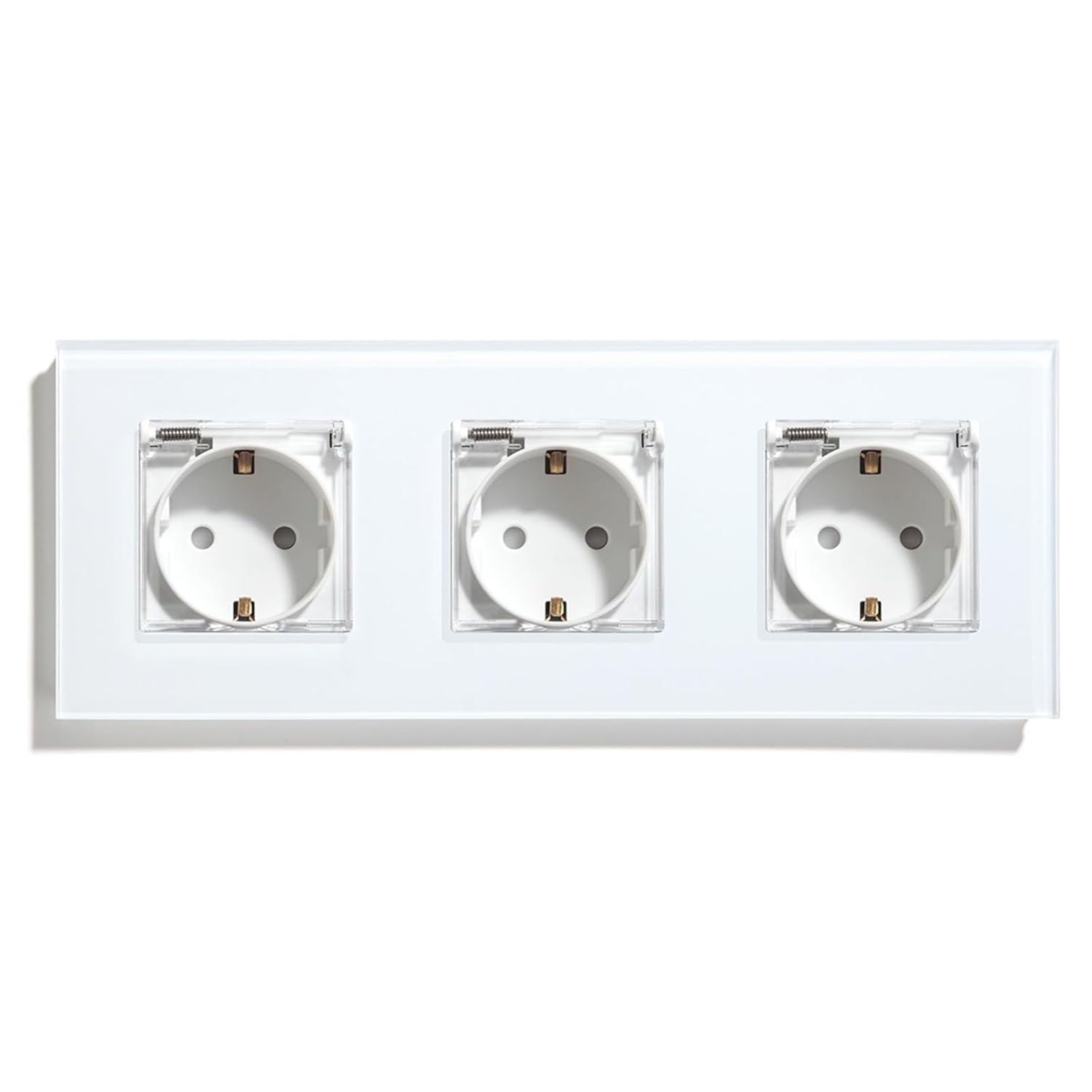 EU Standard Waterproof Wall Socket Double Power Plug with Cover Triple Outlets Crystal Glass Panel 16A 110V-250V(EU_110-250V_Single Gray)