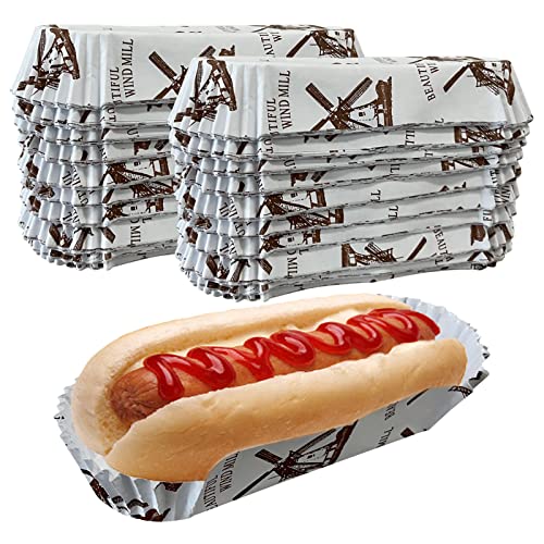 200Pcs Home Paper Hot Dog Trays 6.49” Rectangular Fluted Hot Dog Tray
