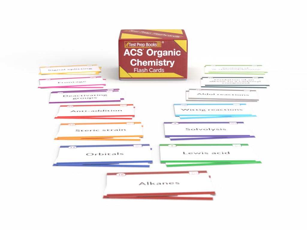Tarjetas de estudio de química orgánica ACS 2024-2025: Revisión del examen de química orgánica ACS y preguntas de prueba de práctica [tarjetas a todo color]