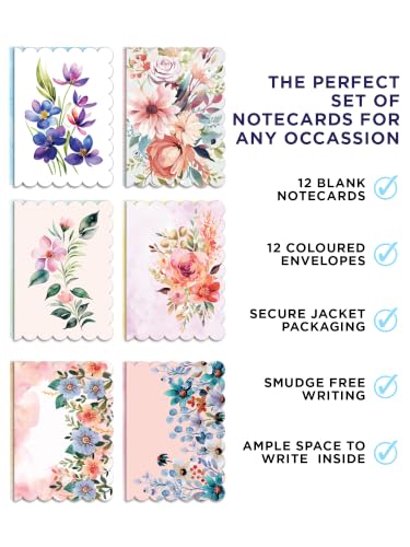 Image of DOODLE Floral Blank Notecards with Envelopes - Set of 12 Mini Greeting Cards with 12 Envelopes | Thank You Notes, Gift Enclosures & All Occasion Cards