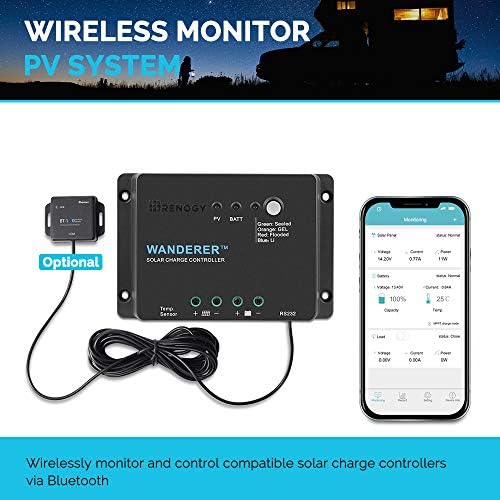 Renogy Wanderer Li 30A 12V PWM Negative Ground Solar Charge Controller Solar Panel Regulator w/Temp Sensor Function Fit for Lithium, Sealed, Gel, and Flooded Batteries, Wanderer Li 30A
