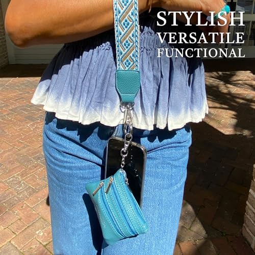 Image of Save the Girls XOXO Clip and Go Phone Strap (Peacock Blue - Peacock Blue Pouch) - Crossbody Phone Strap Chain with Zipper Wallet Pouch - Phone Lanyard Zippered
