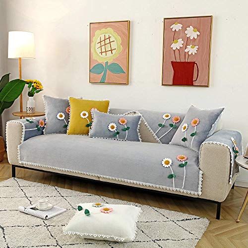 Suuki Fundas sofá,Cubierta De Muebles,Funda de sofá de Felpa de Estilo Rural, Fundas de sofá con Estampado de Flores de otoño Invierno, Protector de sofá súper Suave para Sala de Estar-Gris_El 110 Cover