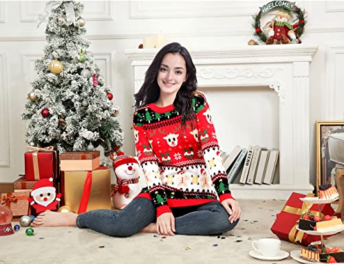 v28 Ugly Christmas Sweater for Women Reindeer Funny Merry Xmas Knit Sweaters4