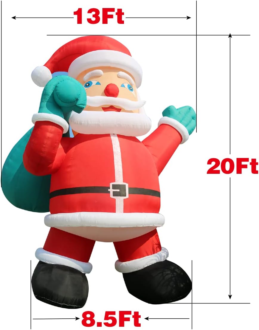 OZIS Giant 20Ft Santa Claus Inflatable for Christmas with Blower Outdoor Decorations, Huge Premium Inflatable Santa Holding Bag Blow Up Yard Décor for Holiday Patio Lawn