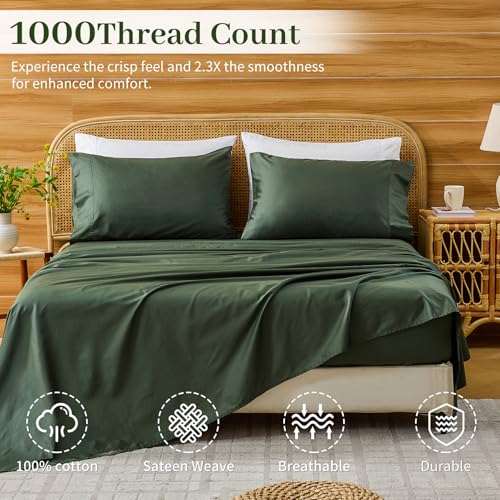 Image of Bedlifes 1000TC Egyptian Cotton Cal King Sheets, 4Pcs, 16 inch Deep Pocket | Cooling & Breathable, Ultra Soft, Hotel Comfort, Sateen Weave, OEKO-TEX Certified, Easy-Care Machine Washable