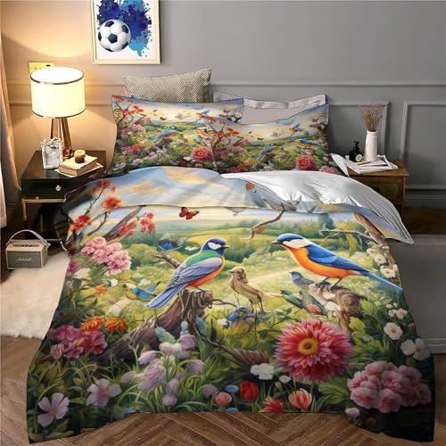 Housse de couette 135x200 microfibre résistante lit single oiseaux