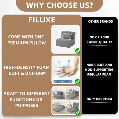 FILUXE Convertible Folding Sofa Bed-Sleeper Chair with Pillow, Modern Linen Fabric Floor & Couch, Foldable Mattress for Living Room/Dorm/Guest Use/Home Office/Apartment (Light Gray, Single) by FILUXE - Image 6