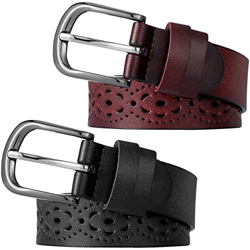 2 Pcs Women's Hollow Flower Leather Belt with Pin Buckle Waist Belts for Women for Dresses Soft Women Belts for Jeans Pants Ladies Girls