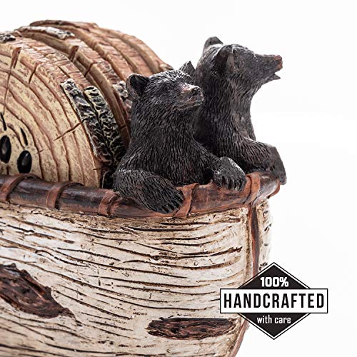 Bear Coasters Set – 6 Full Size Rustic Coasters In Handmade Canoe With Adorable Black Bear Figurines | Black Bear Decor, Log Cabin Decor, Cabin Decorations, Rustic Lodge Decor For The Home #TOP1