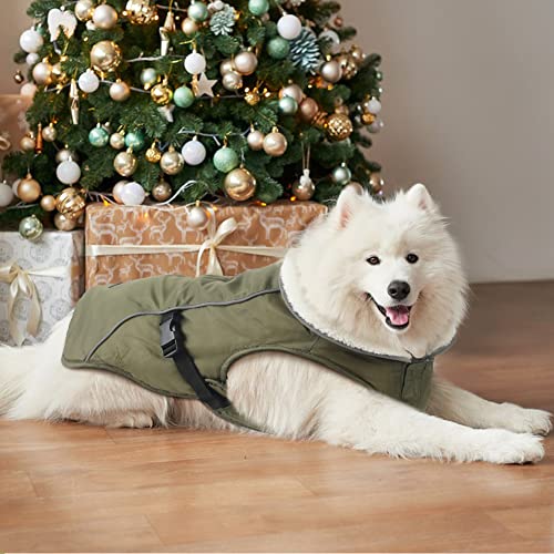 EMUST Winterhundemantel, wasserdicht, Verstellbarer Hundemantel, für kleine/mittlere bis große Hunde, für den Winter, Grün, L