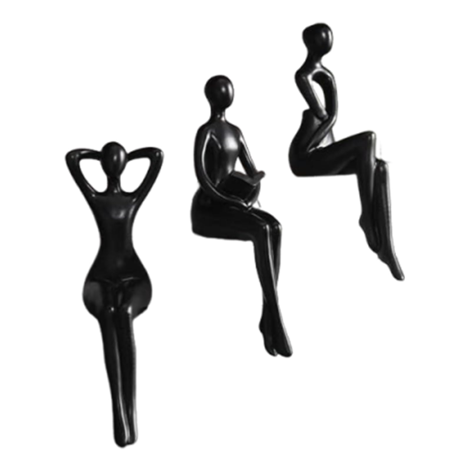 pidodou 3 Pcs Abstract Resin Reading Women Figurines, Sitting Thinker Sculpture Statue Decor for Living Room Office Bookshelf Black Onesize