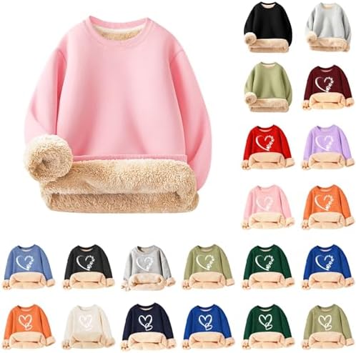 Unisex Boys Girls Winter Sherpa Lined Sweatshirt Kid's Fleece Warm Fuzzy Pullover Tops Crewneck Comfy Soft Hoodies