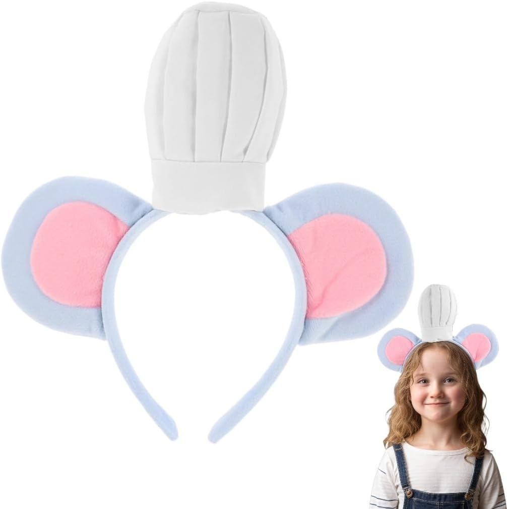 Mouse Headband with Chef Hat: Cute Rat Ears Hat Headband for Kids Halloween Christmas Festival Theme Party