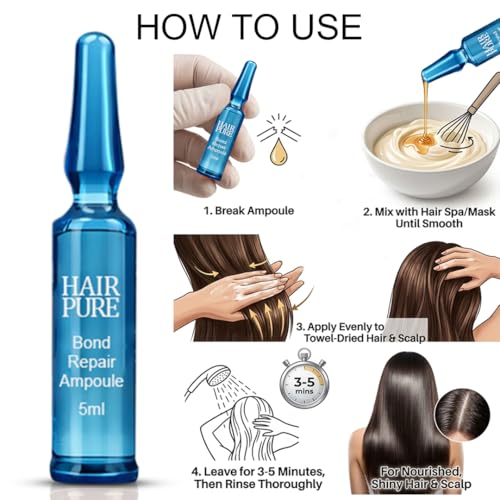 Image of Hair Pure Bond Repair Hair Ampoule with Hydrolyzed Keratin | Power Booster for Damaged, Chemically Treated & Weak Hair | Strengthens Hair Bonds | Deep Nourishment for Smooth, Strong & Shiny Hair