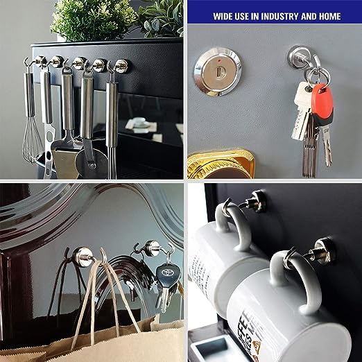 Neodymium Magnet Hook Heavy Duty Magnetic Hooks Strong Magnets Powerful for Home Kitchen Wall Bathroom Workplace Office and Garage (6) 3