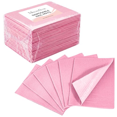 MelodySusie Disposable Nail Mats, 50Pcs 3-Ply Absorbent Nail Art Table Pads with PE Backing, 18” x 13” Nail Desk Protection for Manicure Pedicure, Salon Home DIY Pink