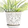 Vanenjoy 59 inch round bohemian style ceramic planter geometry engrave off white brown planter flower pot indoor outdoor decorative planter  urban country home decor