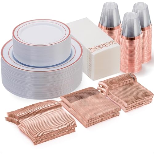Goodluck Rose Gold Disposable Dinnerware Set for 50 Guests