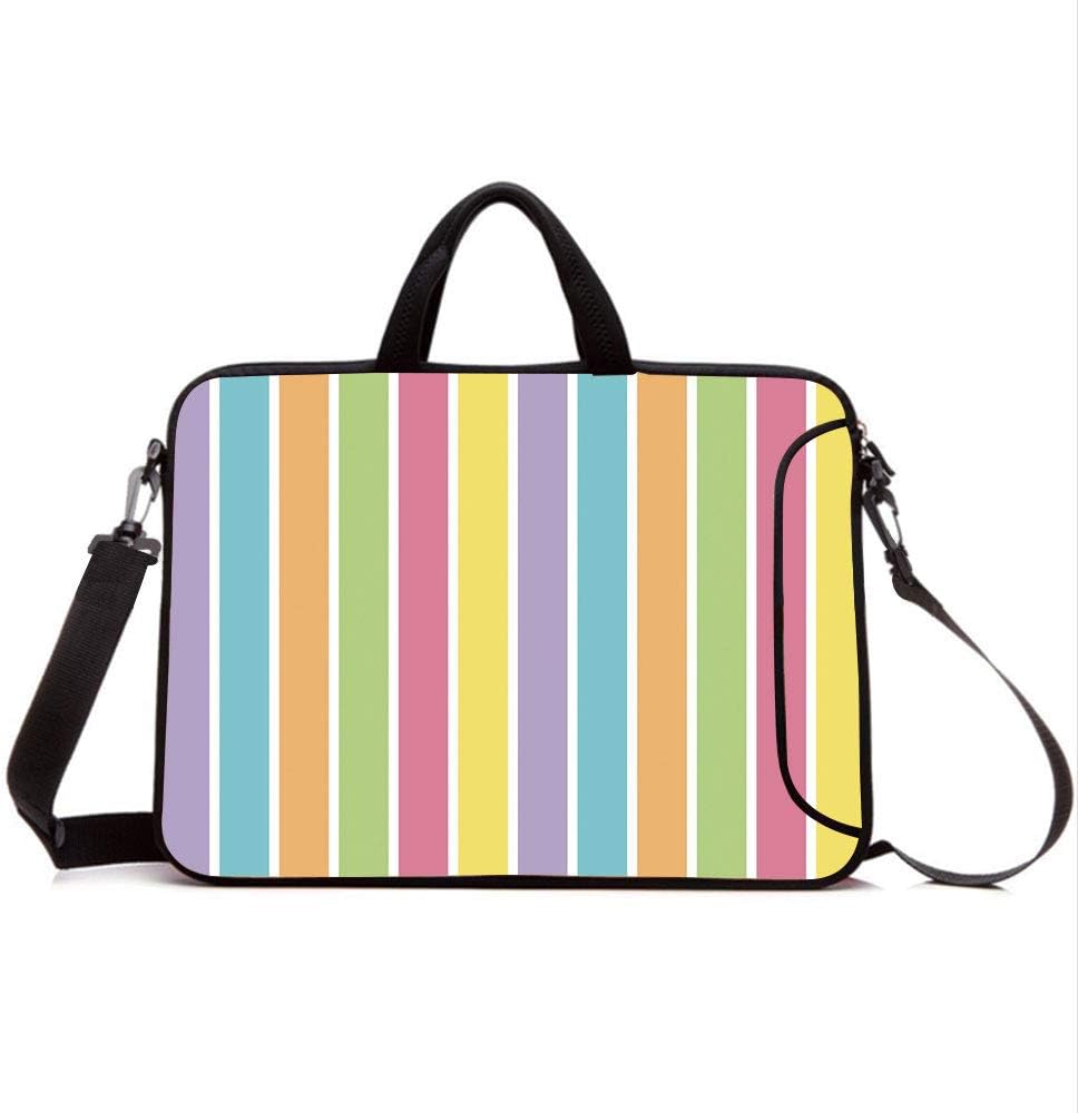 15" Neoprene Laptop Bag Sleeve with Handle,Adjustable Shoulder Strap & External Side Pocket,Colorful,Pastel Colored Striped Summer Pattern Funky Cheerful Rainbow Inspired Traditional Decorative,Mult