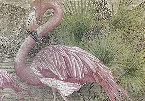 Artgeist Wall Mural Retro 135X101 In - Peel And Stick Self-Adhesive Wallpaper Removable Large Sticker Foil Wall Decor Print Picture Image Abstract Vintage Flamingo Animals G-C-0392-A-A #TOP4