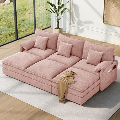 Image of Vesgantti 108 inch Sectional Sleeper Sofa, 6-Seater Oversized Modular Cloud Couch with Movable Ottoman, Chenille Large Sofa Bed Convertible Deep Seat Couches for Living Room, Bedroom and Apartment, Brown