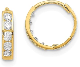 Conjunto de brincos de argola articulados de zircônia cúbica de ouro amarelo 14 k com zircônia cúbica e zircônia cúbica, joias finas para mulheres, presentes para ela, Cristal Ouro amarelo Pedra Zircônia cúbica, Zircônia cúbica