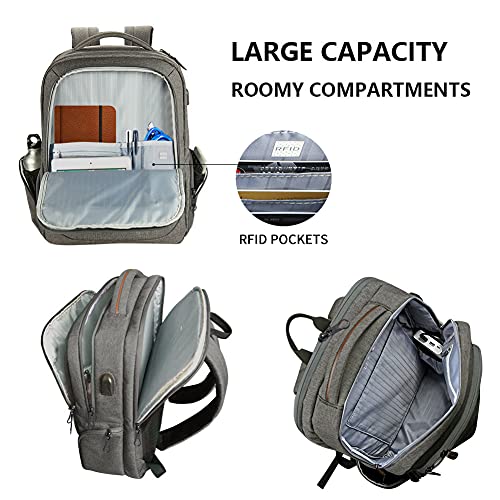 KROSER Laptop Backpack Large Computer Backpack Fits up to 17.3 Inch Laptop with USB Charging Port Water-Repellent Casual Daypack for Travel/Business/College/Women/Men-Grey by KROSER - Image 6