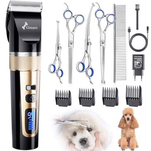 Gimars 6-in-1 Hundeschermaschine mit Profi Scheren-Set, 7000 U/min Leise Hunde Schermaschinen, Aufladbarer Kabellose Hundehaarschneidemaschine, Tierhaarschneidemaschine Hunderasierer für dichtes Fell