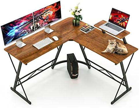 Mr IRONSTONE 𝐮𝐩𝐠𝐫𝐚𝐝𝐞𝐝 L Shaped Corner Desk, Computer Desk with Large Monitor Stand, Home Office Desk with Square Corner, Space-Saving Gaming Desk, Easy to Assemble, Log Vintage