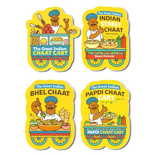 Image of Regalo Casila Indian Street Food Fridge Magnet 4 Pc Set Chaat Cart Bhel Papdi Indian Street Chaat Tourism Souvenir Decorative Refrigerator Magnets Food Lover Gift Collectible India