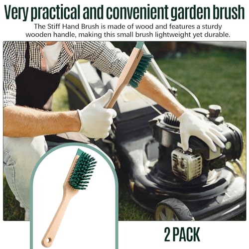Image of CroBlissful 2 Pcs Heavy Duty Scrubbing Brush Stiff Bristle Brush with Wood Handle and Scraper for Lawn Mower Deck Scraper Cleaning Outdoor Boot Scrub Brushes