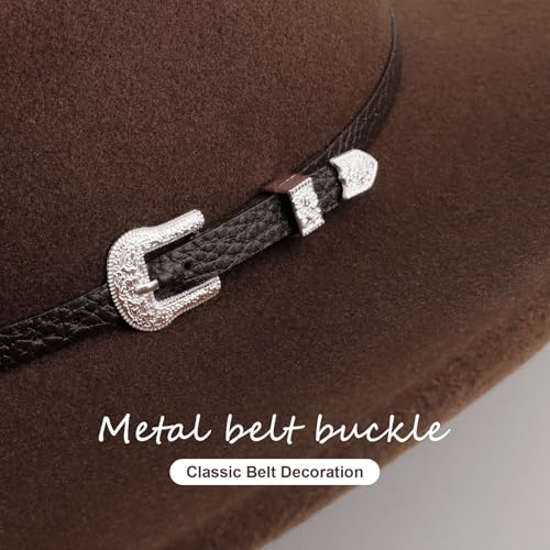 DRESHOW Cowboy Hat Adults with Shapeable Classic Wide Brim Felt Cattleman Western Hats for Men Women with Buckle Belt Unisex Rolled up Caps - Image 2