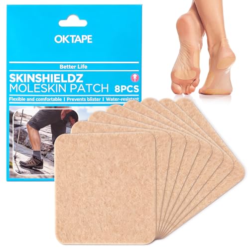 OK TAPE Moleskin Pads, Blister Prevention Padding, 8 Count, Cushioning & Pain Relief, Long Lasting Mole Skin Patch for Feet and Shoes, 3.5inchX4inch (Beige)