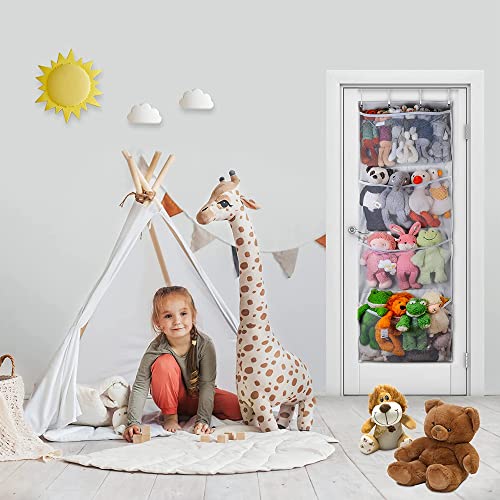 Yycwysh Stuffed Animal Storage,Over The Door Organizer Storage Large Plush Toy Organizer With 4 Large Pockets, Stuffed Animal Net Or Hammock Baby Accessories Holder For Girls Boys Kids Room White #TOP1