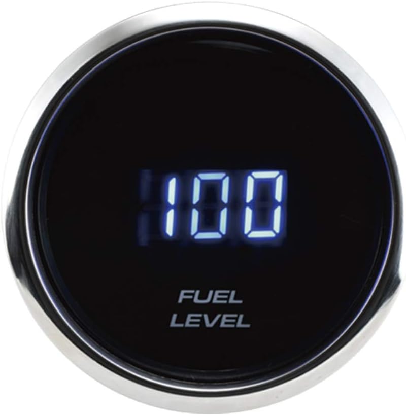 MOTOR METER RACING 2" 52mm Digital Fuel Level Gauge Black Dial Face Chrome Stainless Steel Bezel Rim with Convex Lens Waterproof UV Protection pin-Style Wiring