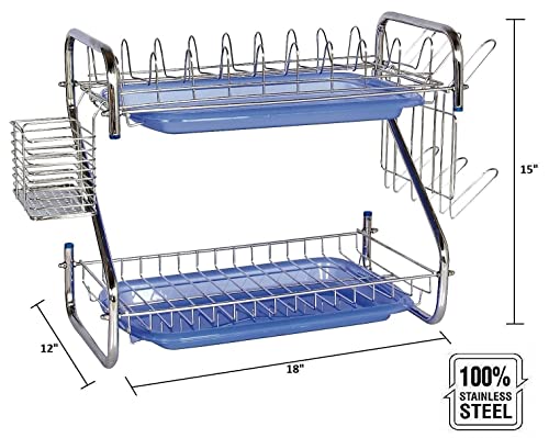 Image of AMOL Premium Stainless Steel Dish Rack | Utensils Holder | Vessels Stand | Kitchen Organizer | Drainboard Stand | Glass Hanger | Cutlery Holder | Plate Drainer | Kitchen Rack | Utensils Rack