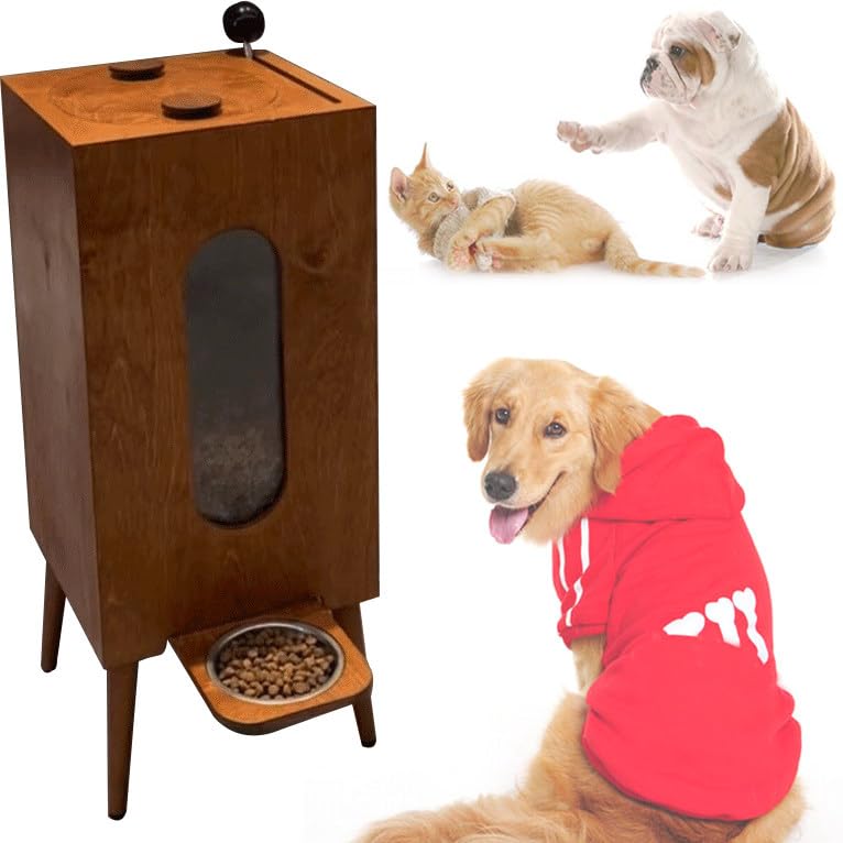 Comedero Elevado de Madera para Mascotas con Cuenco de acero Inoxidable: cómoda estación de alimentación, Puede almacenar 10 kg de Comida para Perros,A-S