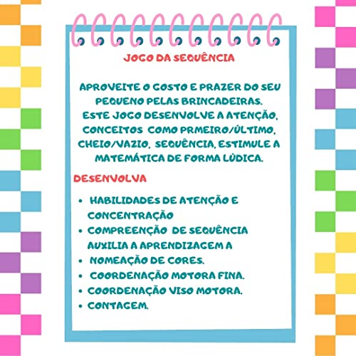 Jogo da Sequência: Pinça + Tubete + Pompom + Cards plastificados