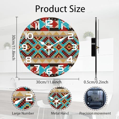CHGCRAFT Aztec Pattern Wall Clock 12 Inch Geometric Patterns Non-Ticking Clocks Round Wall Hanging Clock Battery Operated for Bedroom Living Room Kitchen Office by CHGCRAFT - Image 2