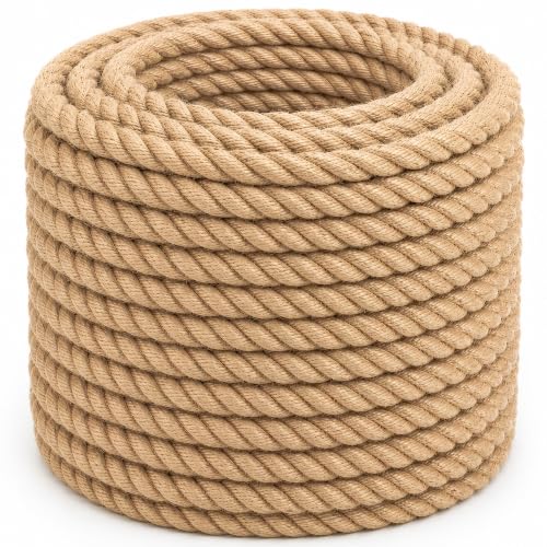 Natural Jute Rope Thick Hemp Rope (1/2 Inch x 50 Feet) Strong Jute Twine for DIY Crafts Gardening Hammock Home Decorating