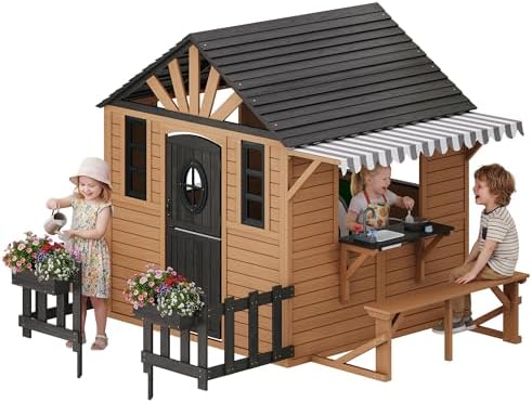 Albott Outdoor Wooden Playhouse for Kids Ages 3–8 Backyard Cottage