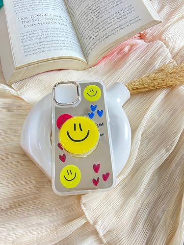 Image of COVERLY for iPhone 15 Pro Max 3D Luxury Smiley Emoji Resin Phone Holder,Trendy Mirror Pop Cute Makeup Art Love Heart Funny Smile Face Mobile Stand Princess Princess Cover for Apple iPhone 15 Pro Max
