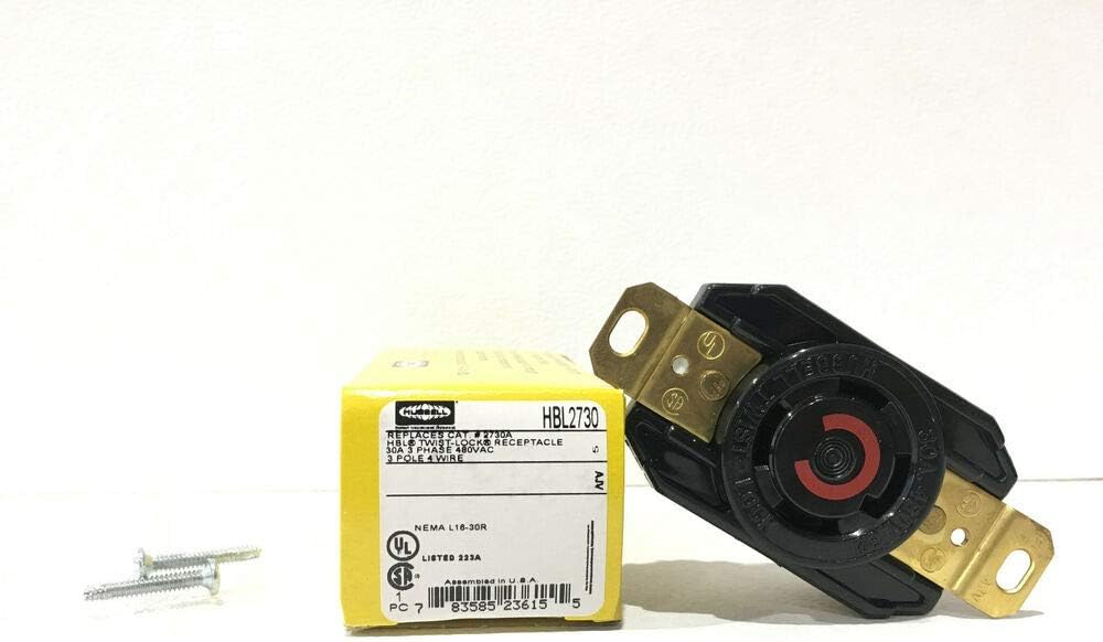 Replace 2730A 3 Pole 4W 3PH 30A 480V Twist Lock Receptacle HUBBELL HBL2730