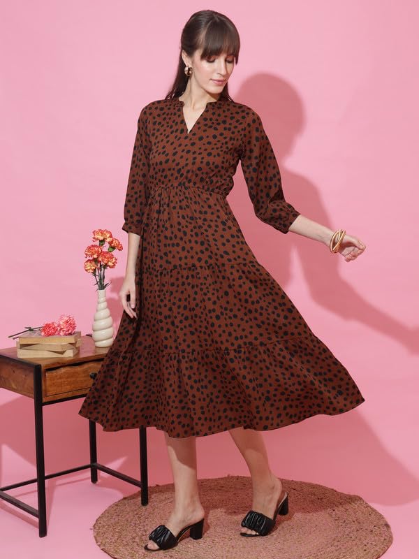 Image of Sheetal Associates Women's Casual 3 /4 Sleeve Crepe Fit and Flare Dress| Comfortable Relaxed Fit Summer Party Dress
