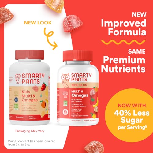 smartypants kids multivitamin gummies - improved formula omega 3 dhaepa vitamins d3 c b12 b6 vitamin a k amp zinc gluten free three fruit flavors 60 count 30 day supply