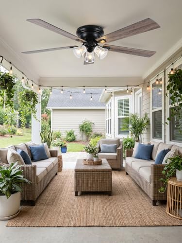 Image of 60 Inch Flush Mount Farmhouse Ceiling Fans with Lights and Remote